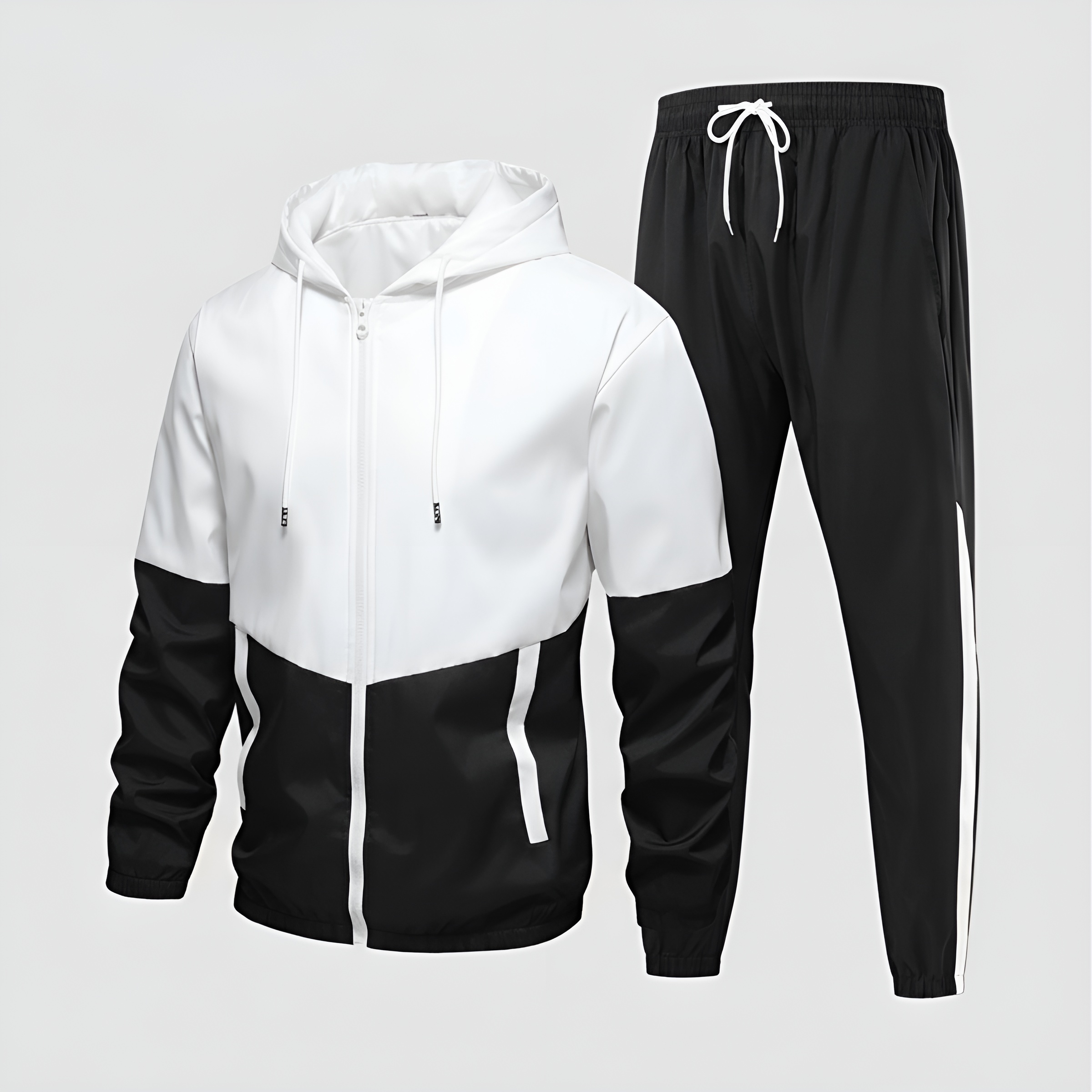 Long Sleeve Hooded Jacket & Joggers Set With Zip Up Details For Men