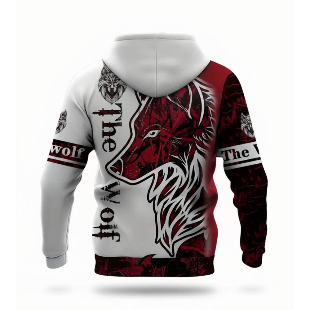 Mens Wolf Print Hoodie a Graphic Pullover For Streetwear