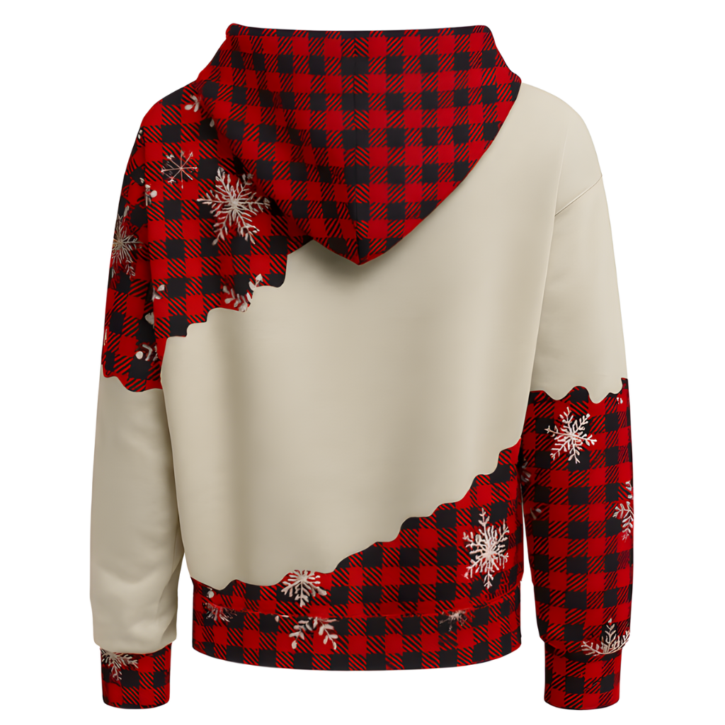 Plaid Car And Tree Printed Drawstring Hoodie