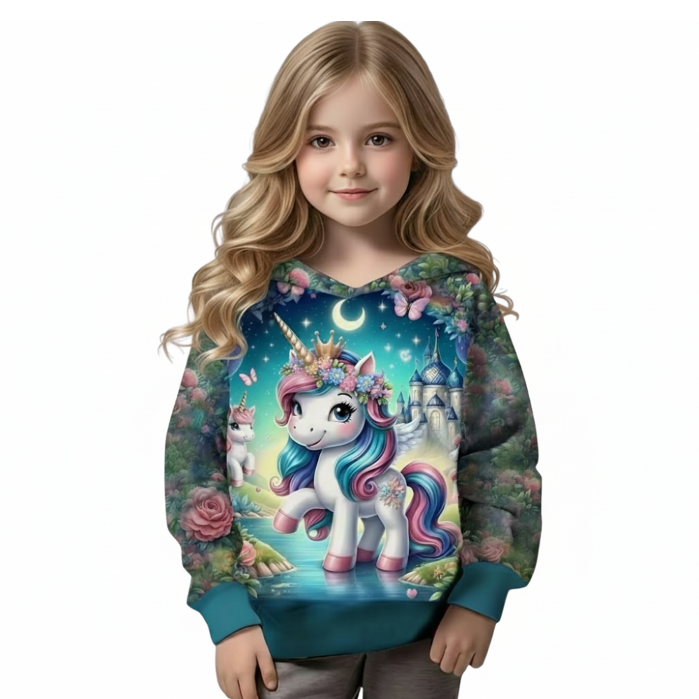 Magical Unicorn and Flower Print Hooded Sweatshirt for girls