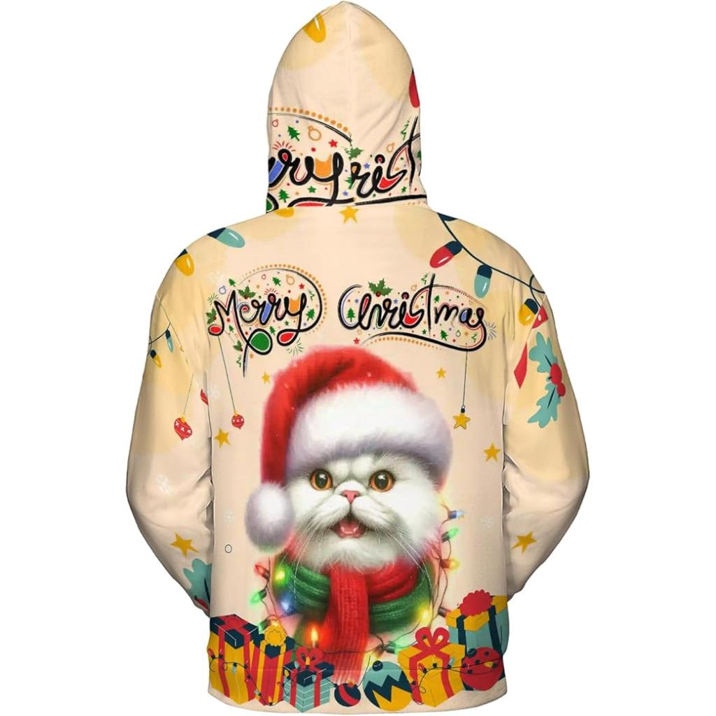 Christmas Cat Twinkling Lights All Over Print 3D Hoodie