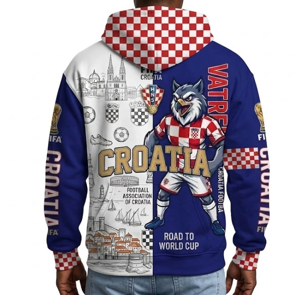 FIFA 2026 Croatia Football Themed All Over Printed Hoodie