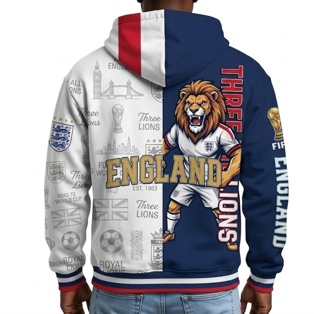 FIFA 2026 England Football Themed All Over Printed Hoodie