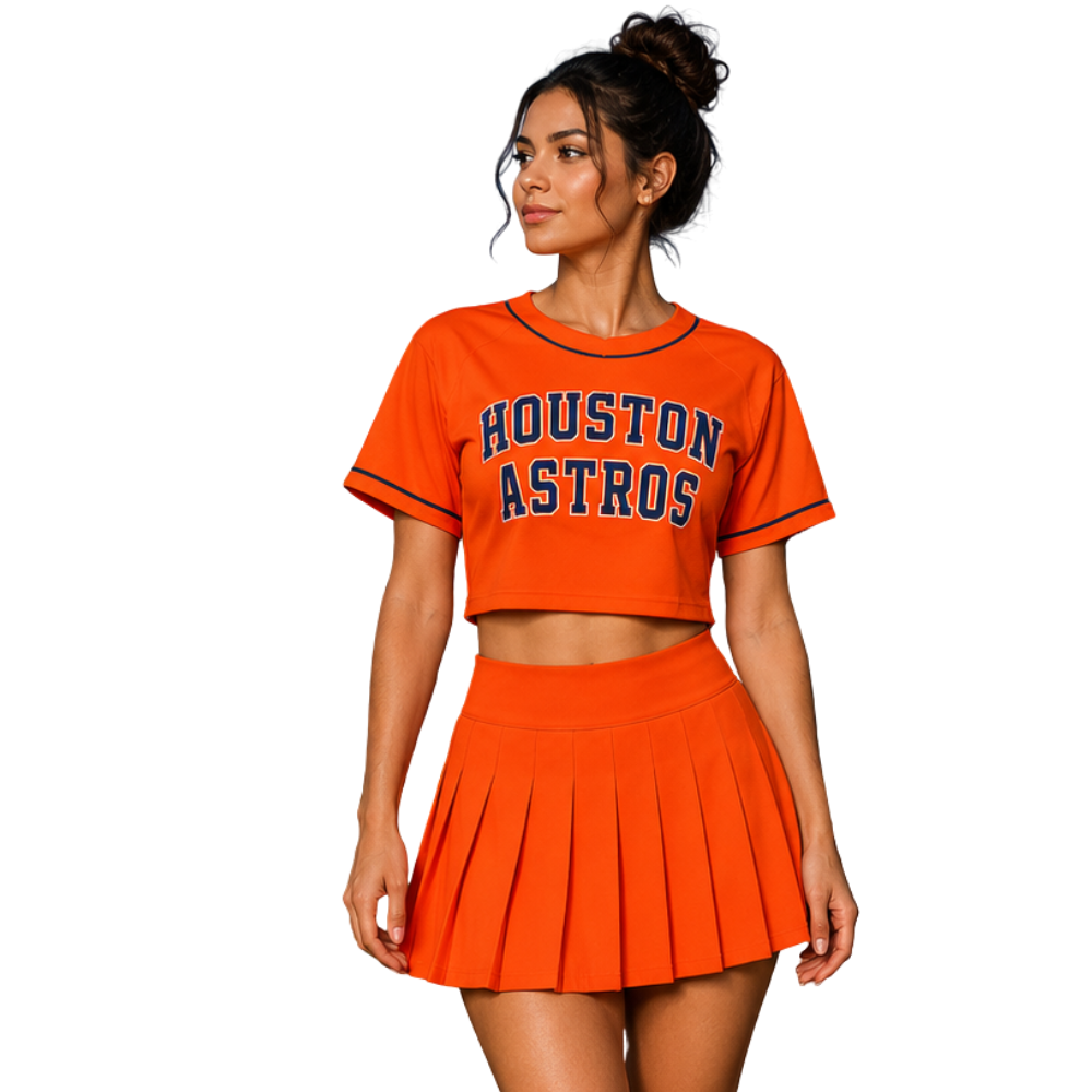 Houston Astros Baseball Team Printed Two Piece Top And Skirt Set For Women