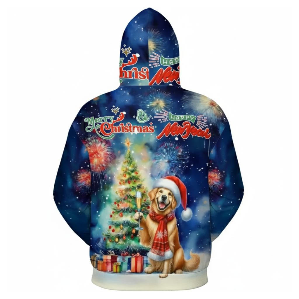 Allover Christmas Dog Print Hoodie