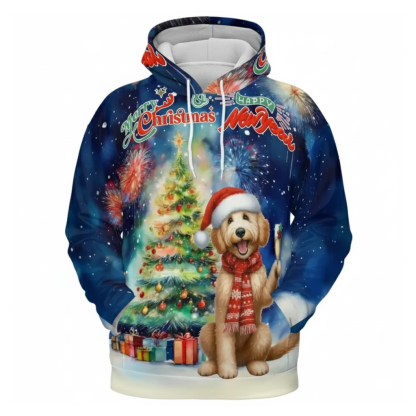 Allover Christmas Dog Print Hoodie