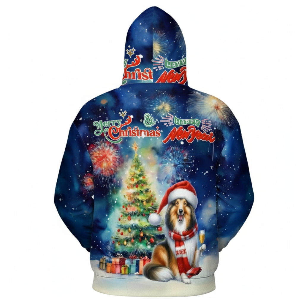 Allover Christmas Dog Print Hoodie