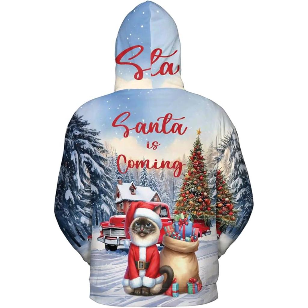 Christmas Santa Cat Truck Tree All Over Print 3D Zip Hoodie