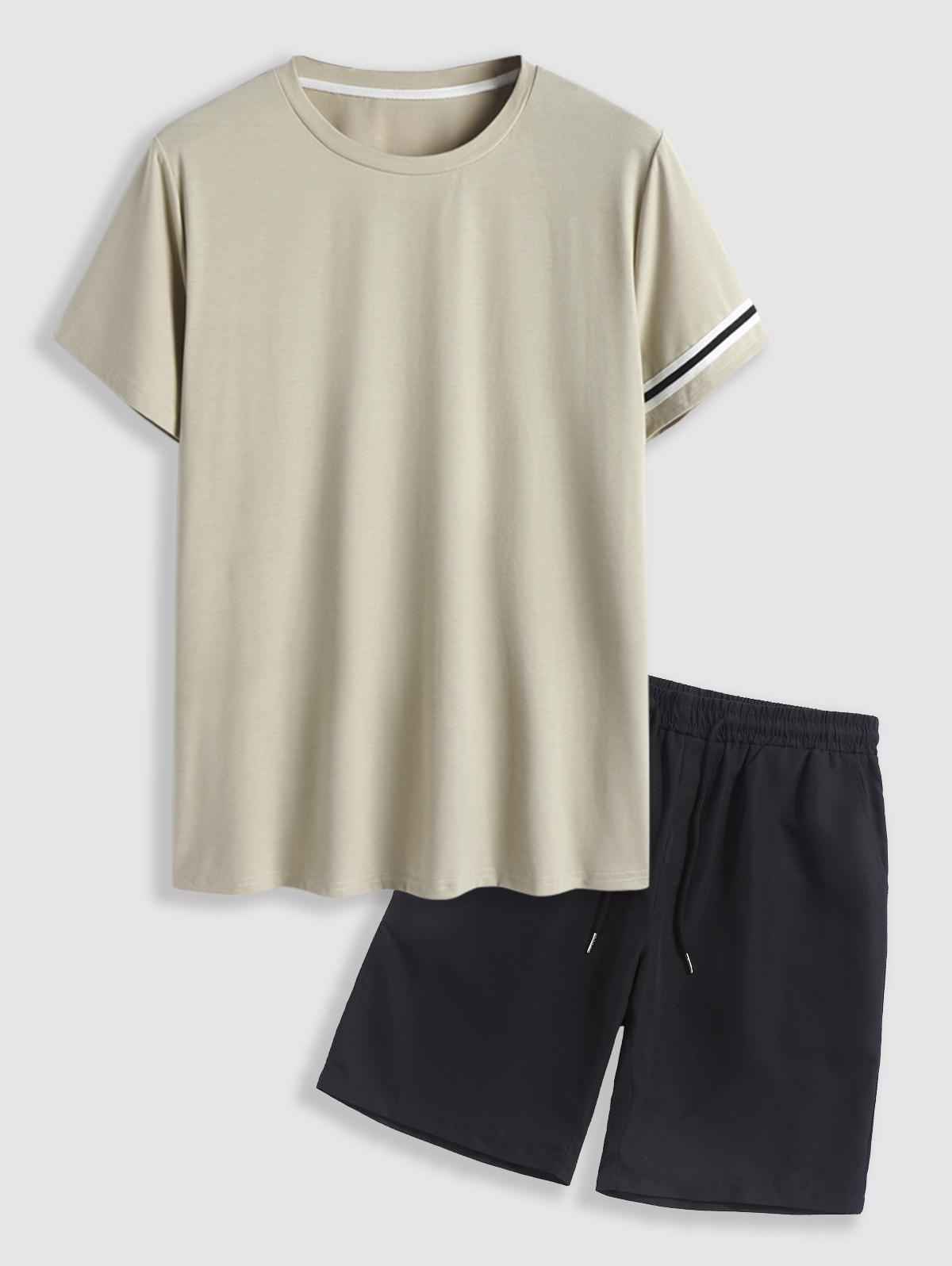 Braid Strap Decor Short Sleeves T Shirt And Shorts Set-My 3D Hoodie
