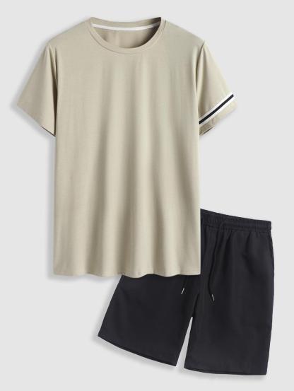 Braid Strap Decor Short Sleeves T Shirt And Shorts Set-My 3D Hoodie
