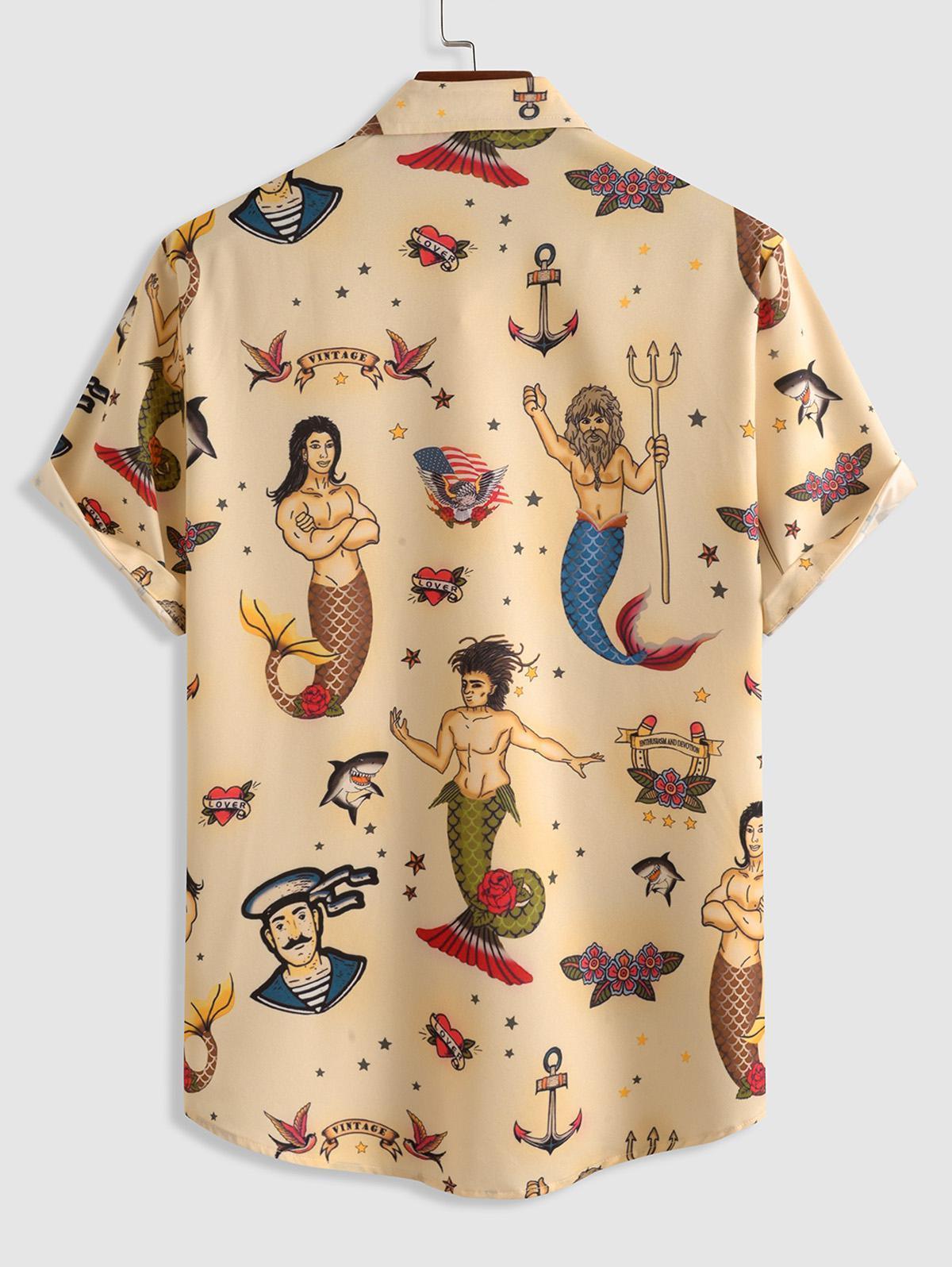 Tribal Mermaid Pattern Short Sleeves Shirt And Short Set-My 3D Hoodie