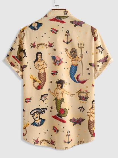 Tribal Mermaid Pattern Short Sleeves Shirt And Short Set-My 3D Hoodie