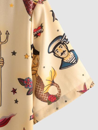 Tribal Mermaid Pattern Short Sleeves Shirt And Short Set-My 3D Hoodie