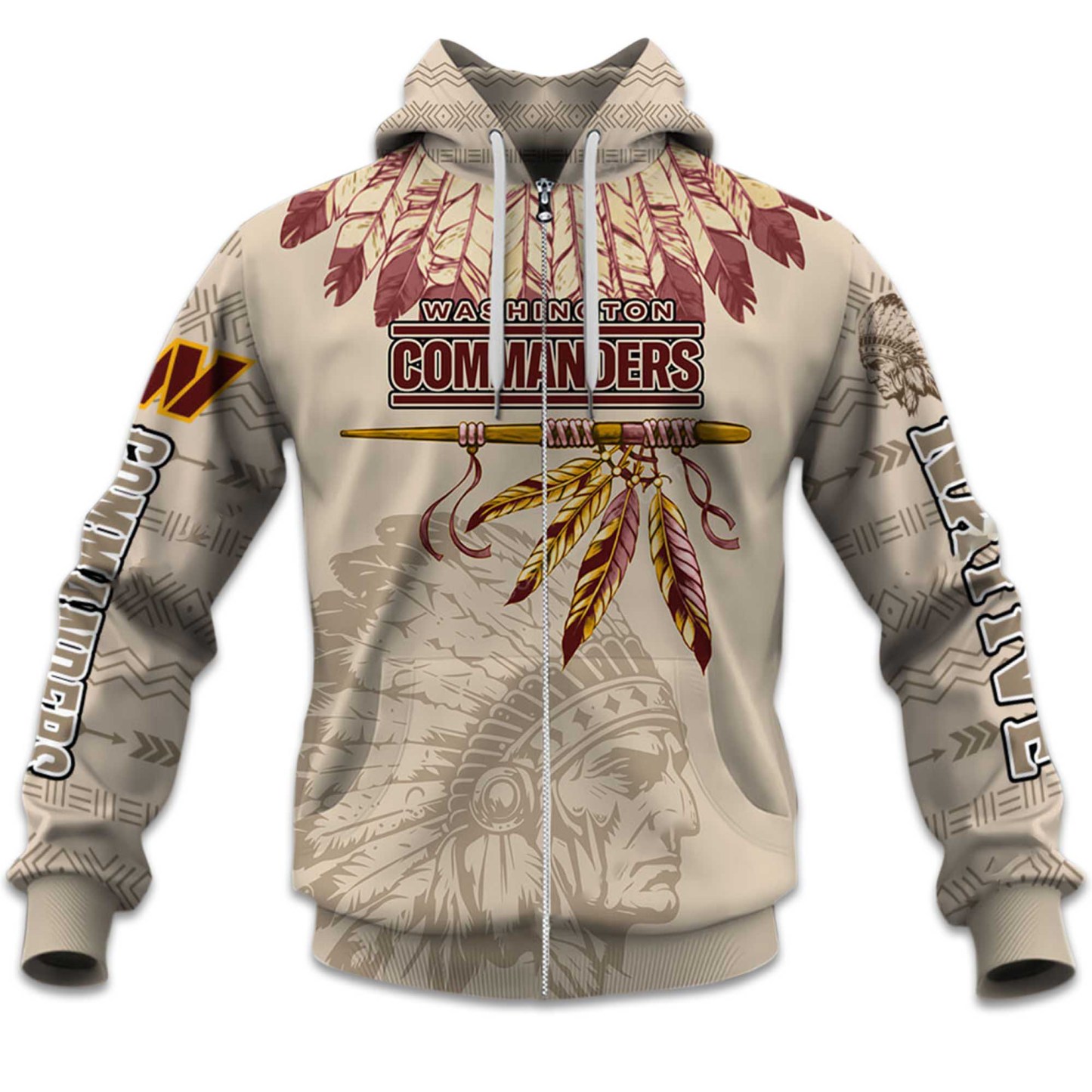 Personalized Commanders Football Native American Heritage Zipper Hoodie