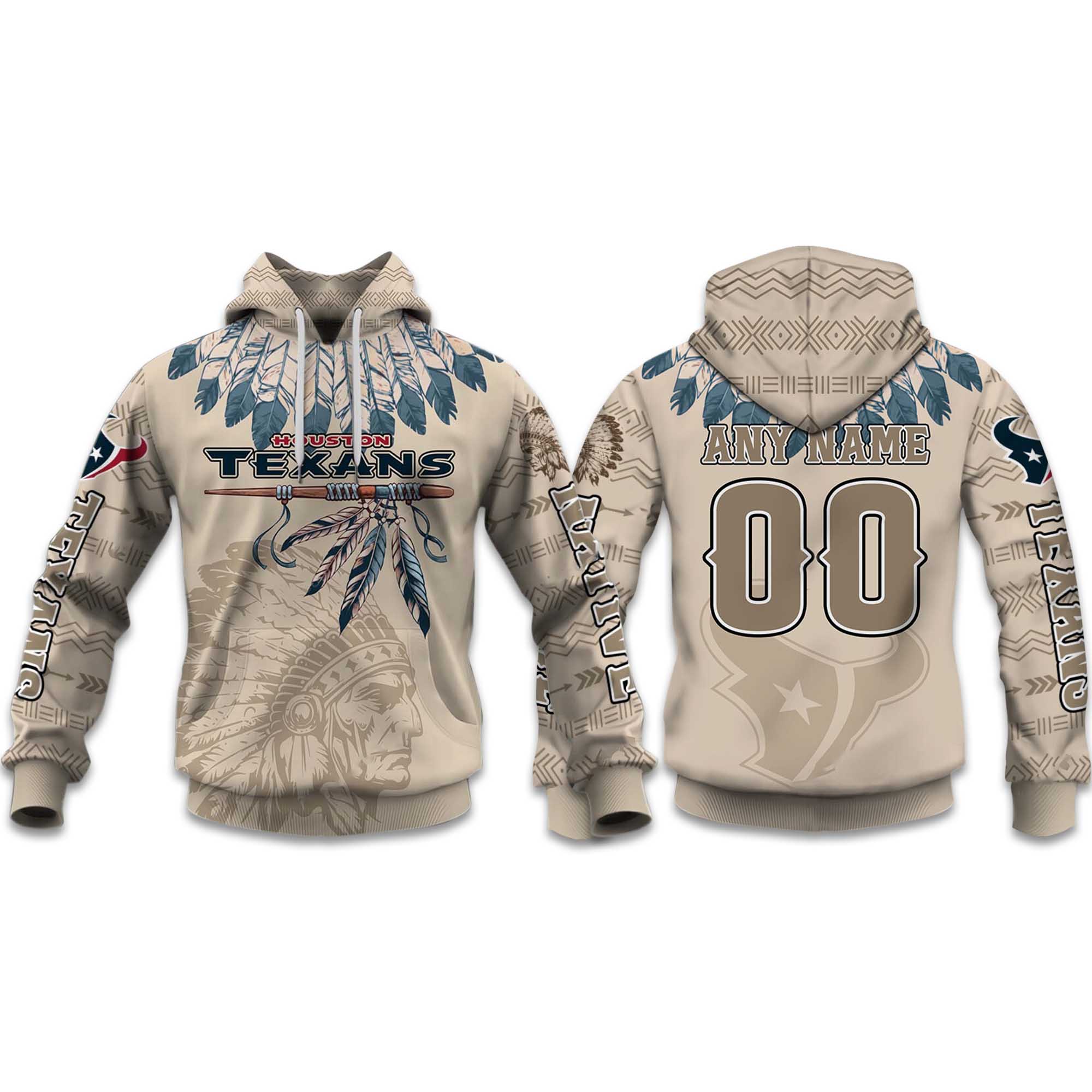 2025 Personalized Texans Football Native American Heritage Zipper Hoodie