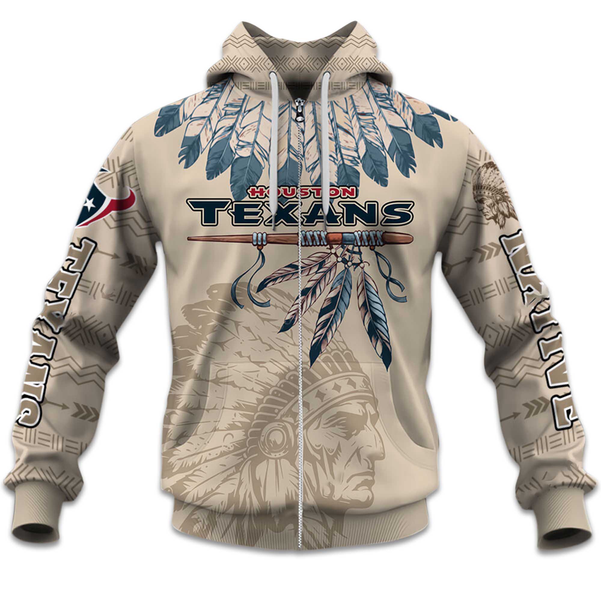 2025 Personalized Texans Football Native American Heritage Zipper Hoodie