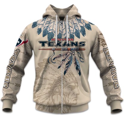2025 Personalized Texans Football Native American Heritage Zipper Hoodie