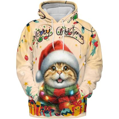 Christmas Cat Twinkling Lights All Over Print 3D Hoodie