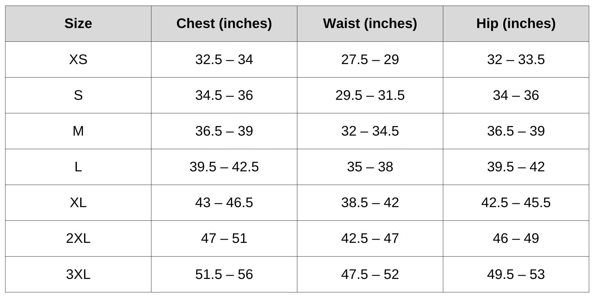 Size Chart