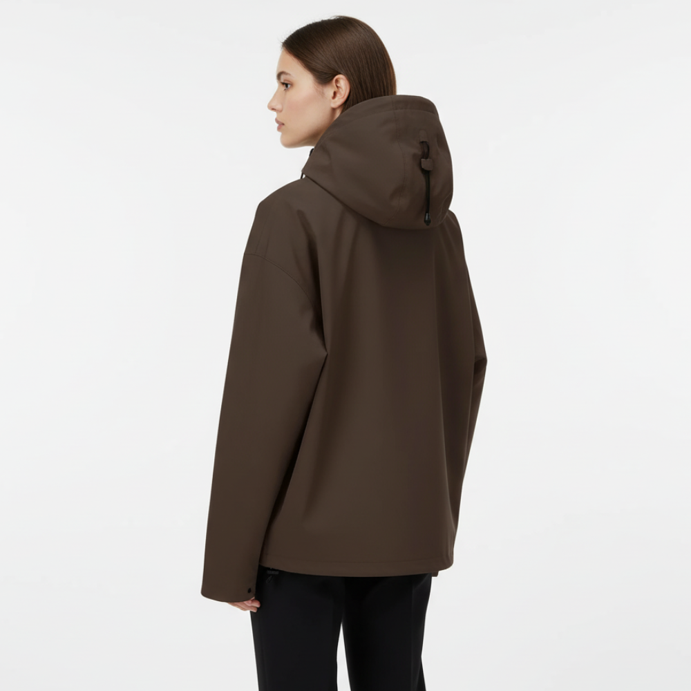 Waterproof Oversized Hoodie Rain Jacket With Adjustable Hood And Cuffs For Women