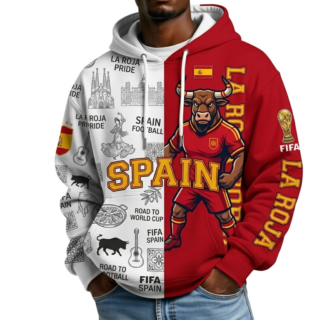 FIFA 2026 Spain Football Themed All Over Printed Hoodie