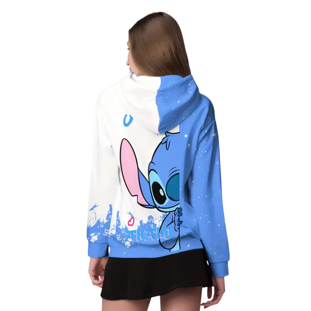 Loose Fit Pullover Graphic Sweatshirt With Drawstring Hood And Front Pockets