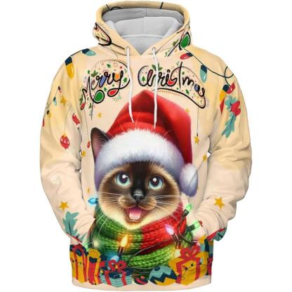 Christmas Cat Twinkling Lights All Over Print 3D Hoodie