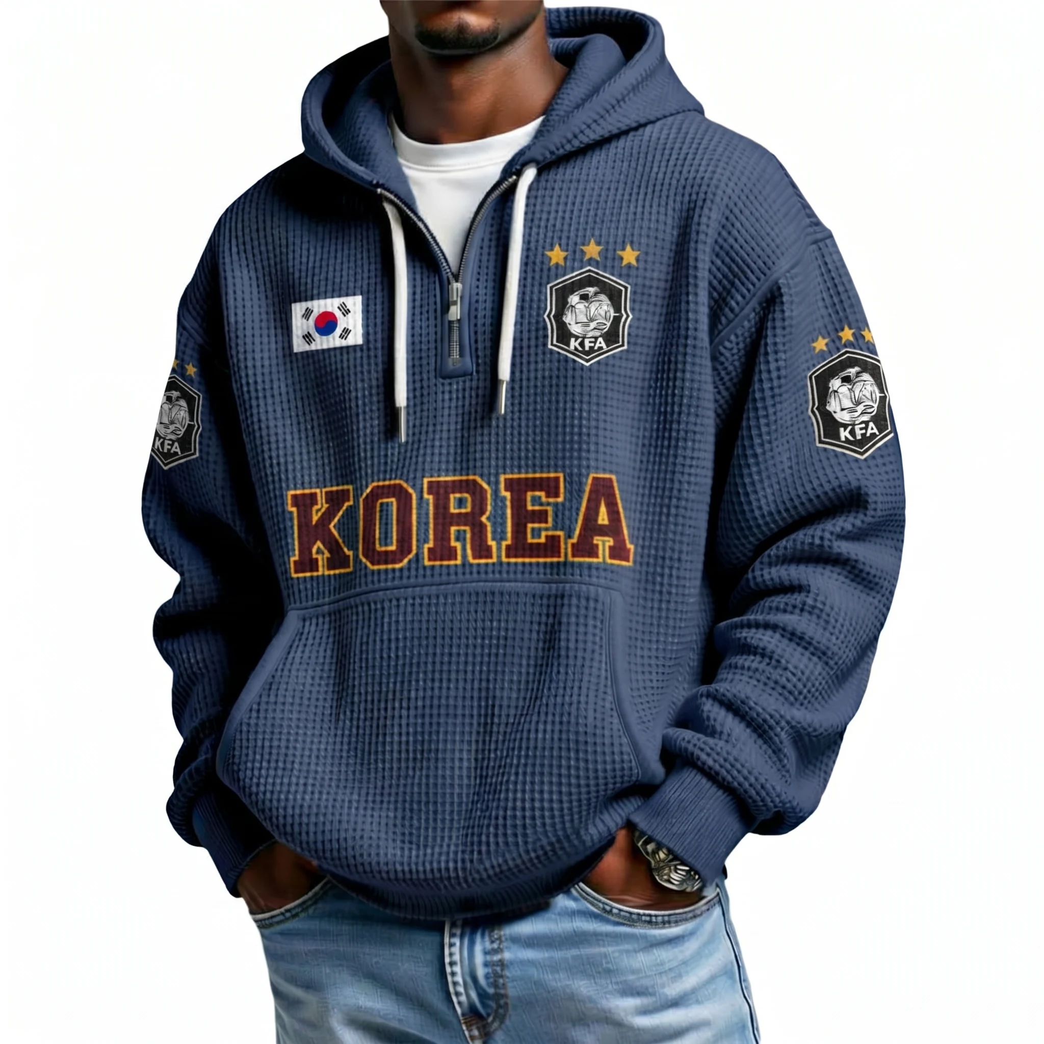 South Korea Printed Waffle Quarter Zip Football Fan Hoodie