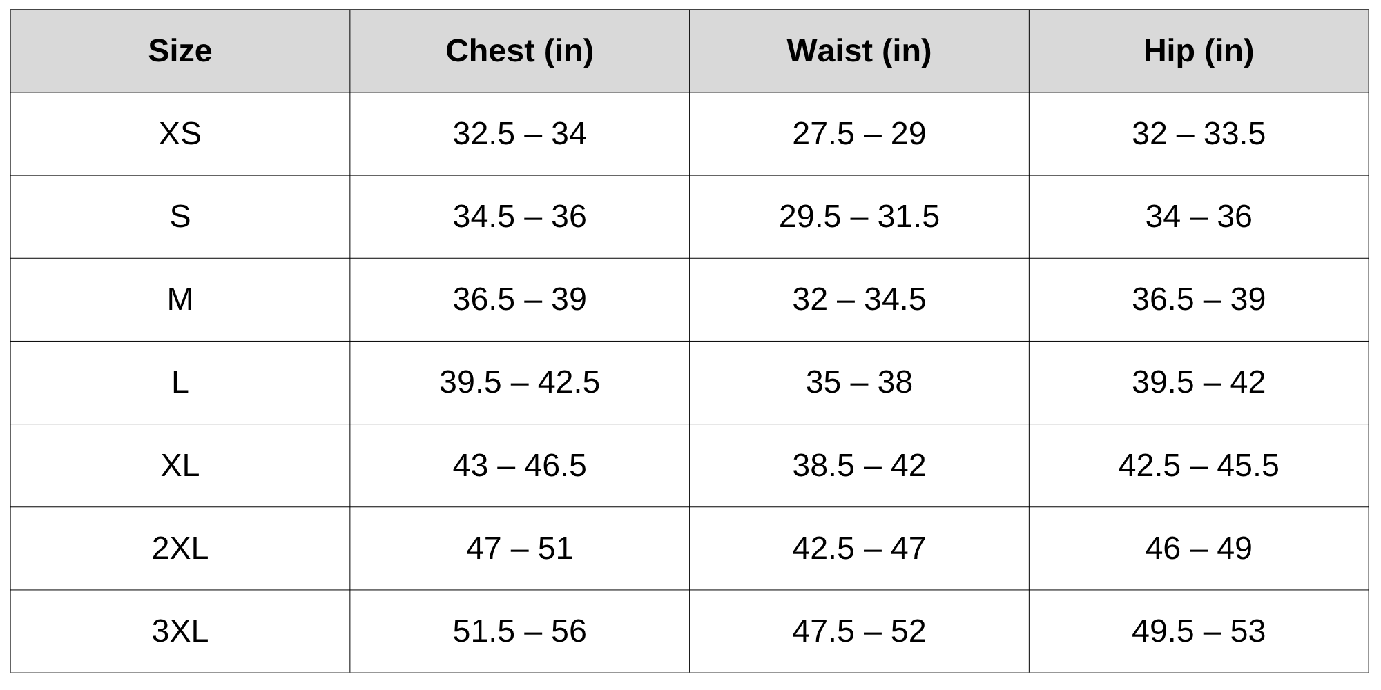 Size Chart