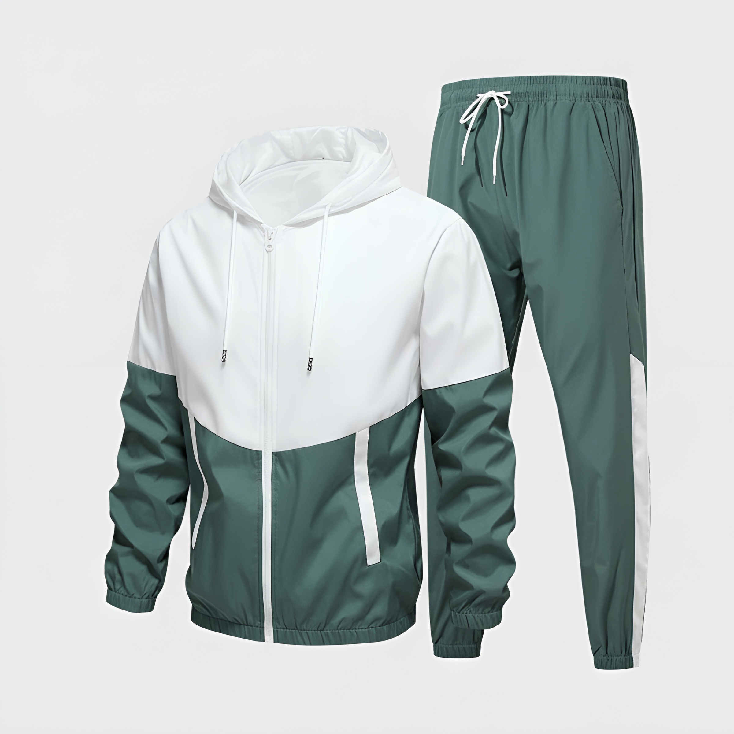 Long Sleeve Hooded Jacket & Joggers Set With Zip Up Details For Men