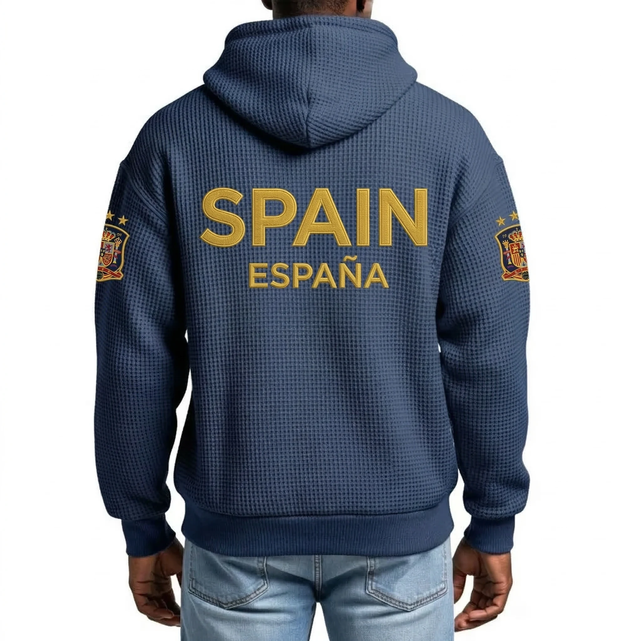 Spain Printed Waffle Quarter Zip Football Fan Hoodie