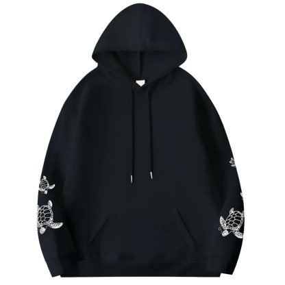 Women Plus Size Oversized Sea Turtle Print Hoodie