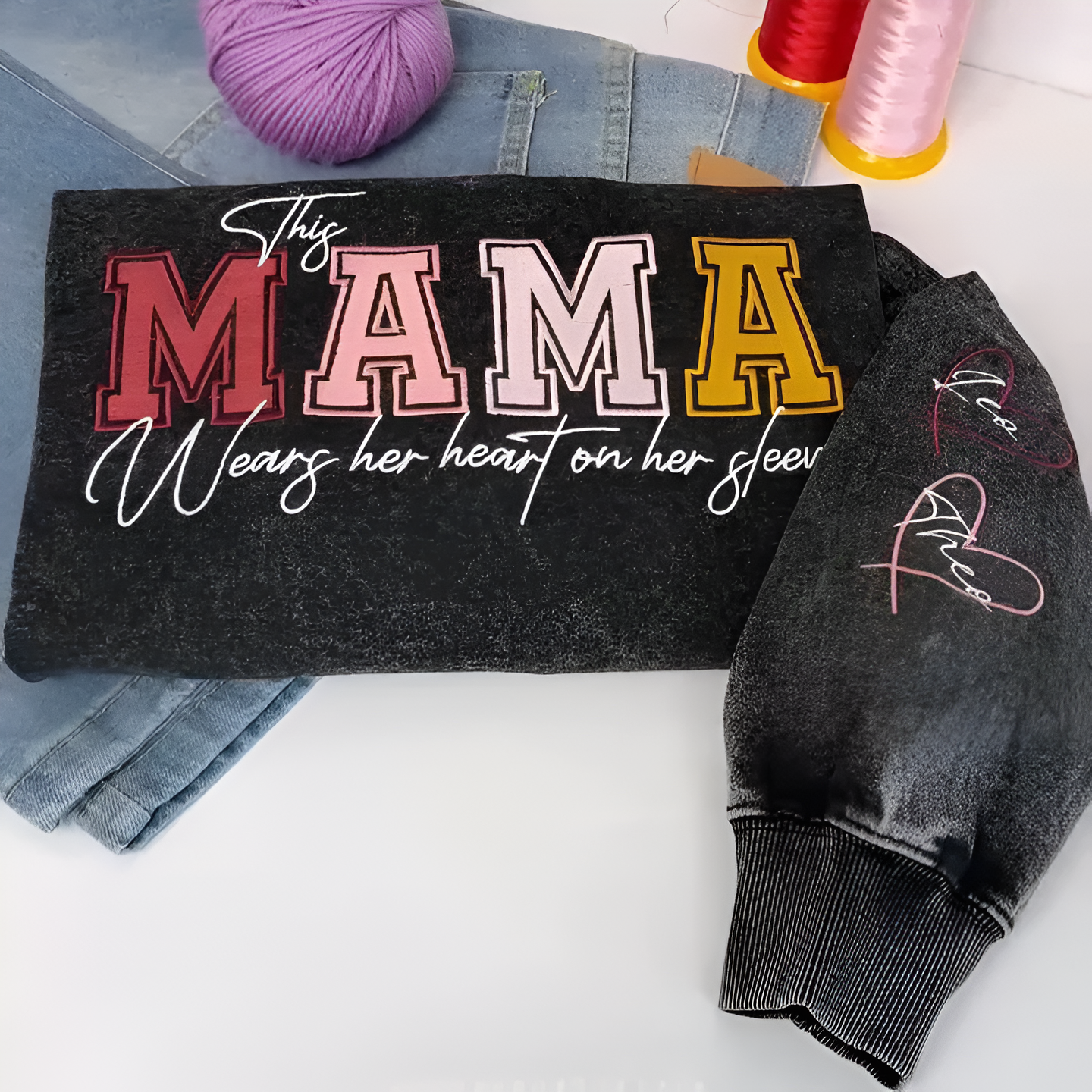 Personalized Name Sweatshirt With Long Sleeve Embroidery Detail For Mom And Grandma