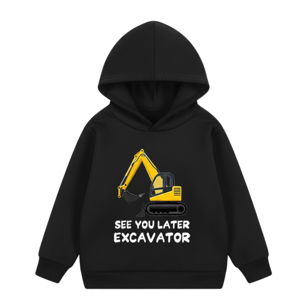 Cartoon Excavator Print Hoodie For Kids