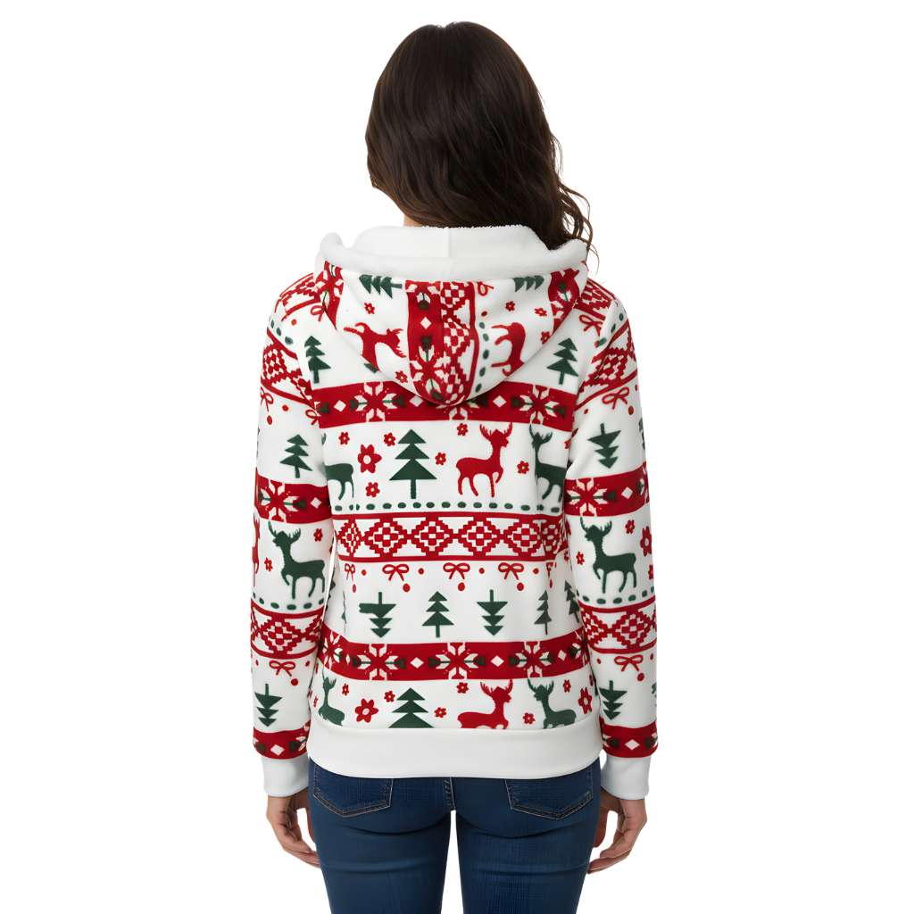 Reindeer And Snowflake Print Christmas Hoodie