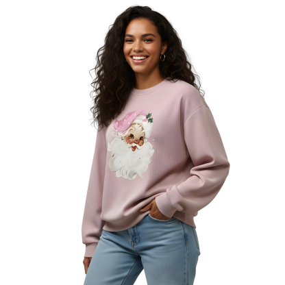 Long Sleeve Christmas Oversized Sweatshirt With Santa Print For Women