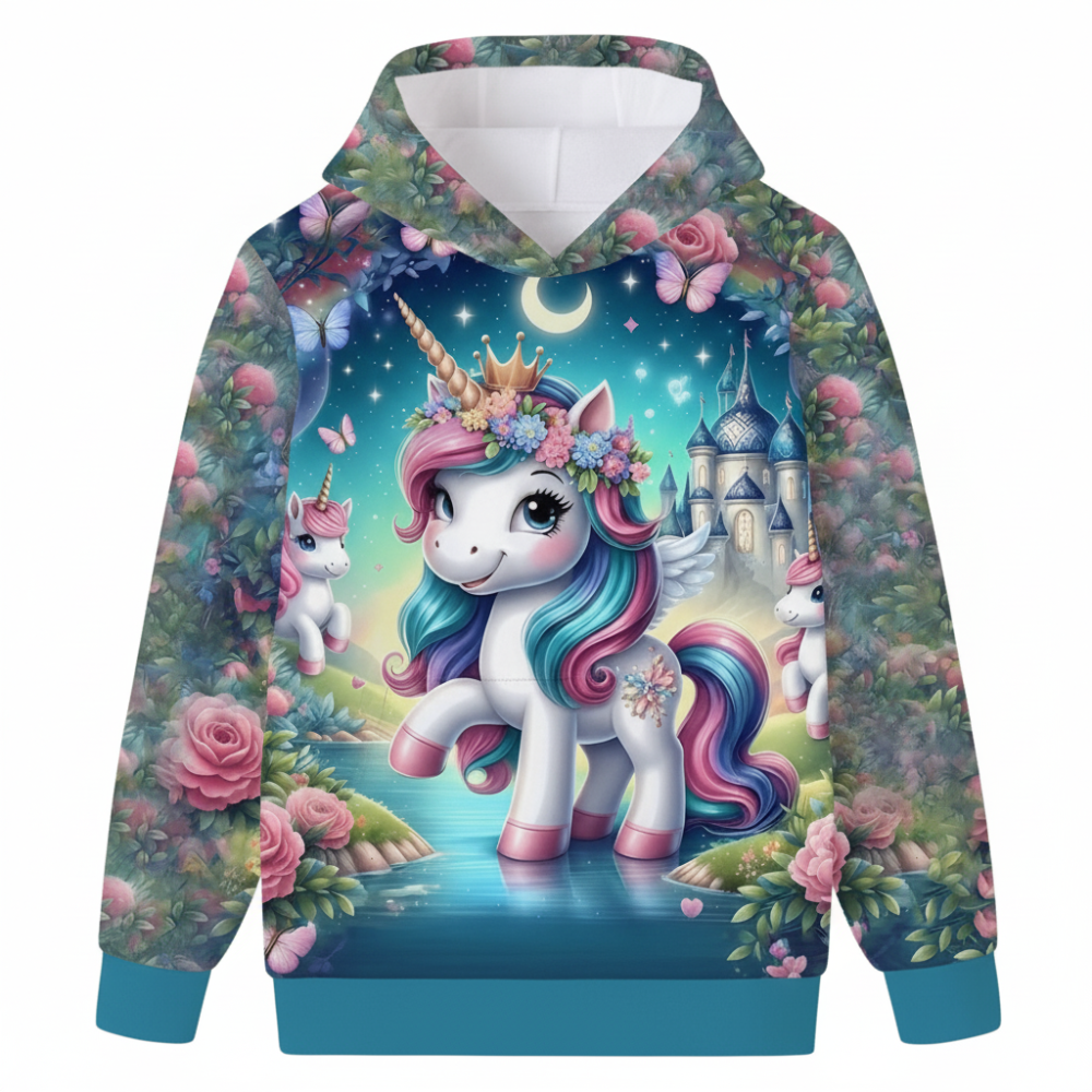 Magical Unicorn and Flower Print Hooded Sweatshirt for girls