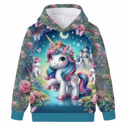 Magical Unicorn and Flower Print Hooded Sweatshirt for girls