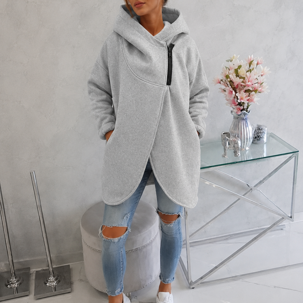 Women Plus Size Half Zip Fleece Hoodie With Asymmetrical Hem