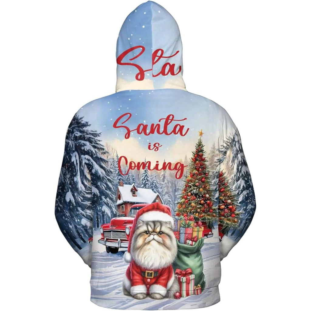 Christmas Cat Graphic Printed Hoodie