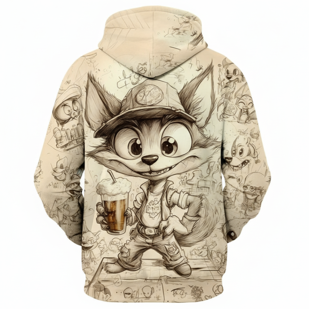 Fox Printed Casual Cartoon Hooded Pullover