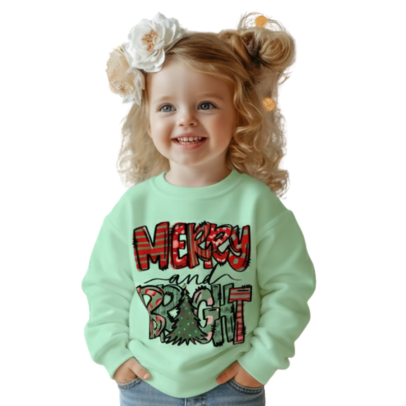 Merry And  Bright Letter Print Girls Sweatshirt