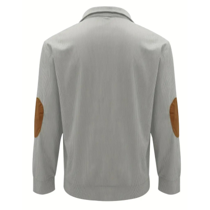 Casual Corduroy Textured Sweatshirt With Button Front