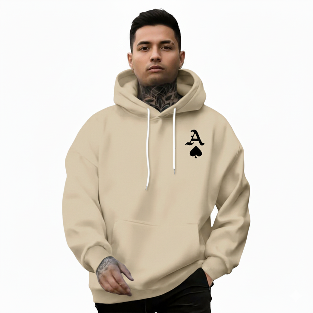 Men Casual Hoodie With Playing Cards Print