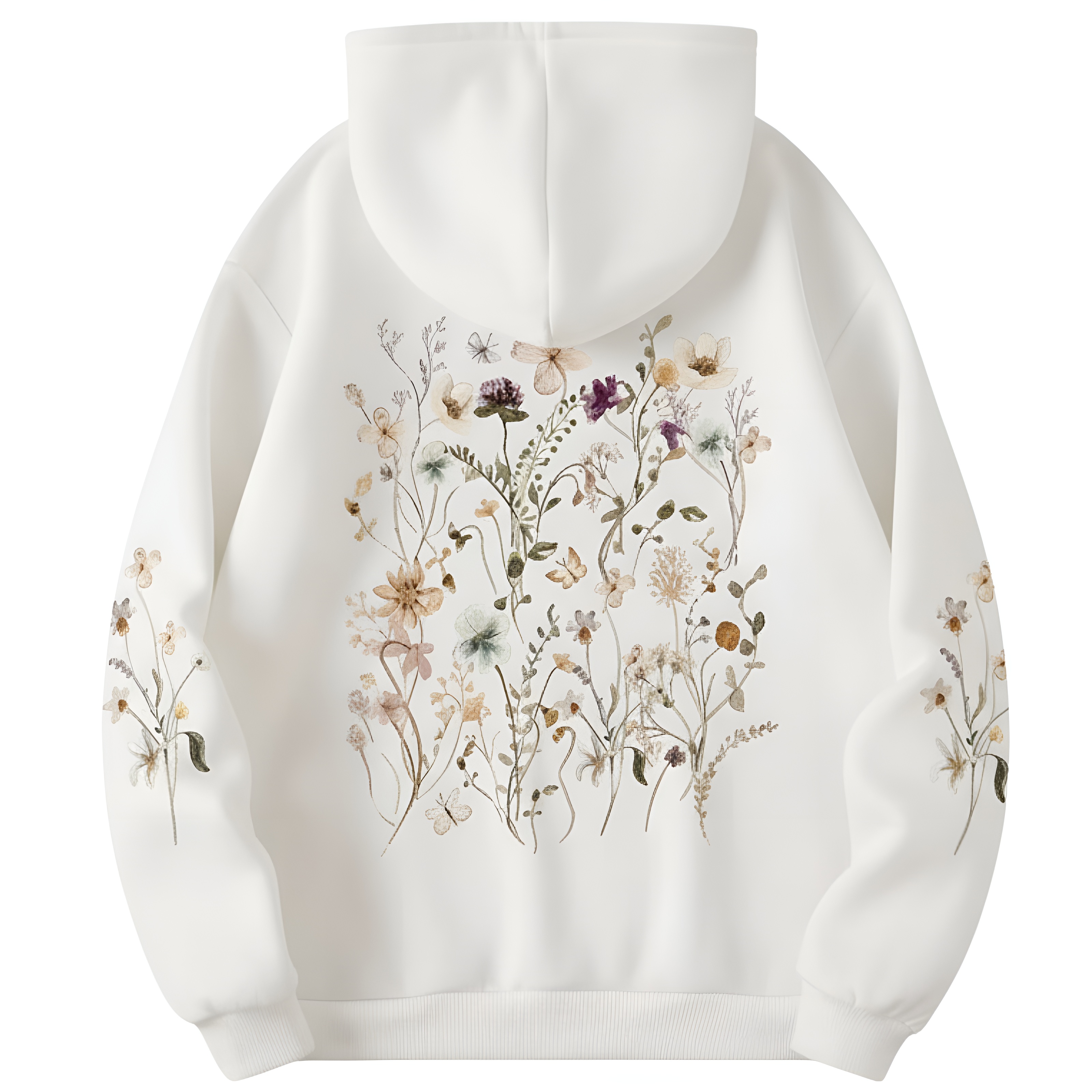 Women Floral Print Kangaroo Pocket Hoodie