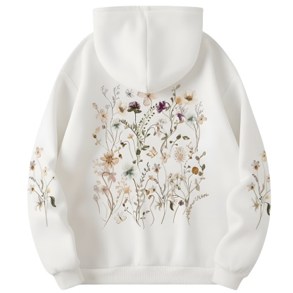 Women Floral Print Kangaroo Pocket Hoodie