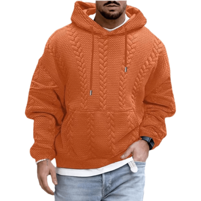 Textured Cable Knit-Pattern Hoodie for Men