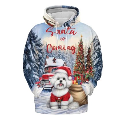 Christmas Santa Dog Truck Tree All Over Print 3D Zip Hoodie