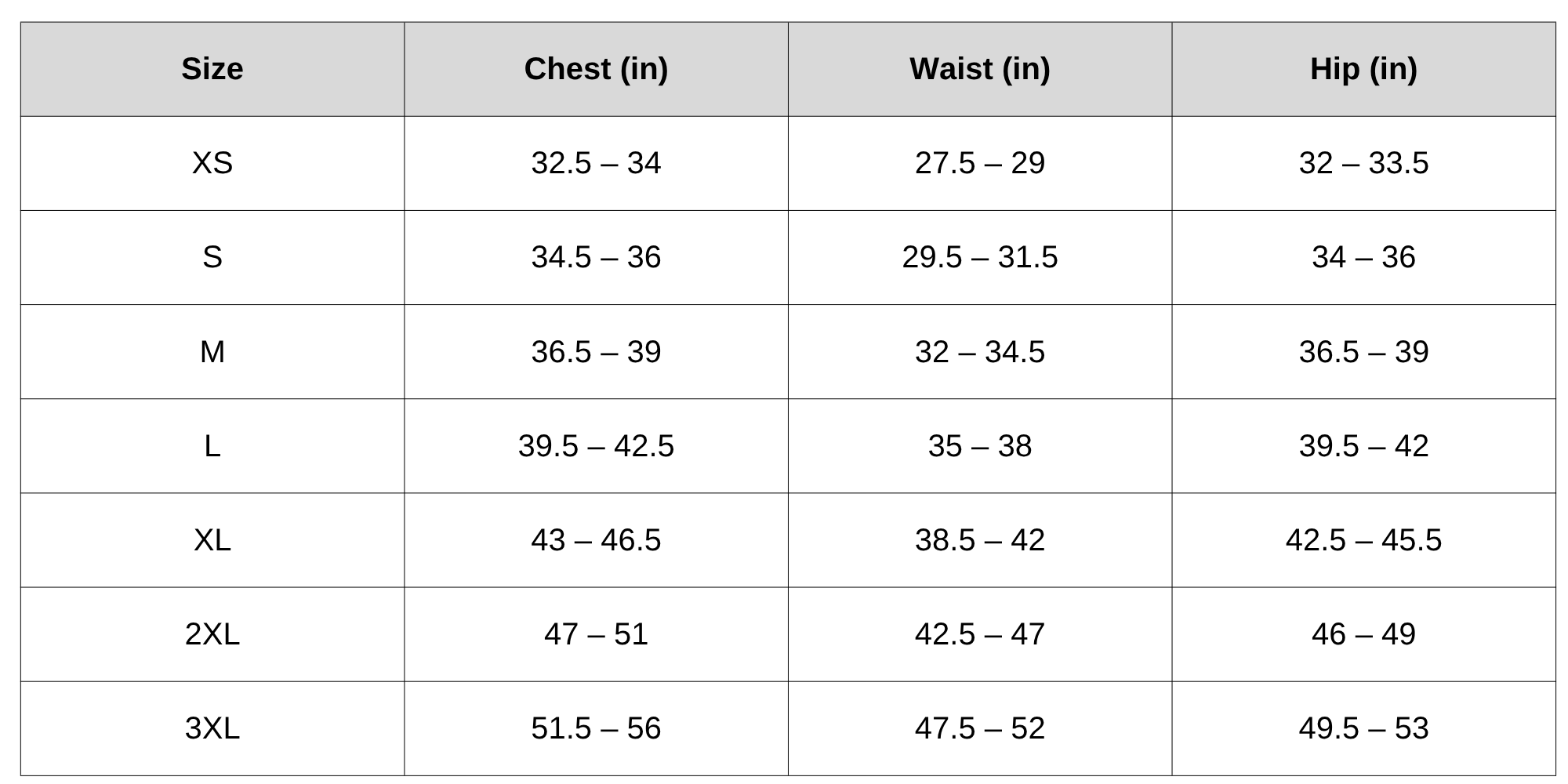 Size Chart