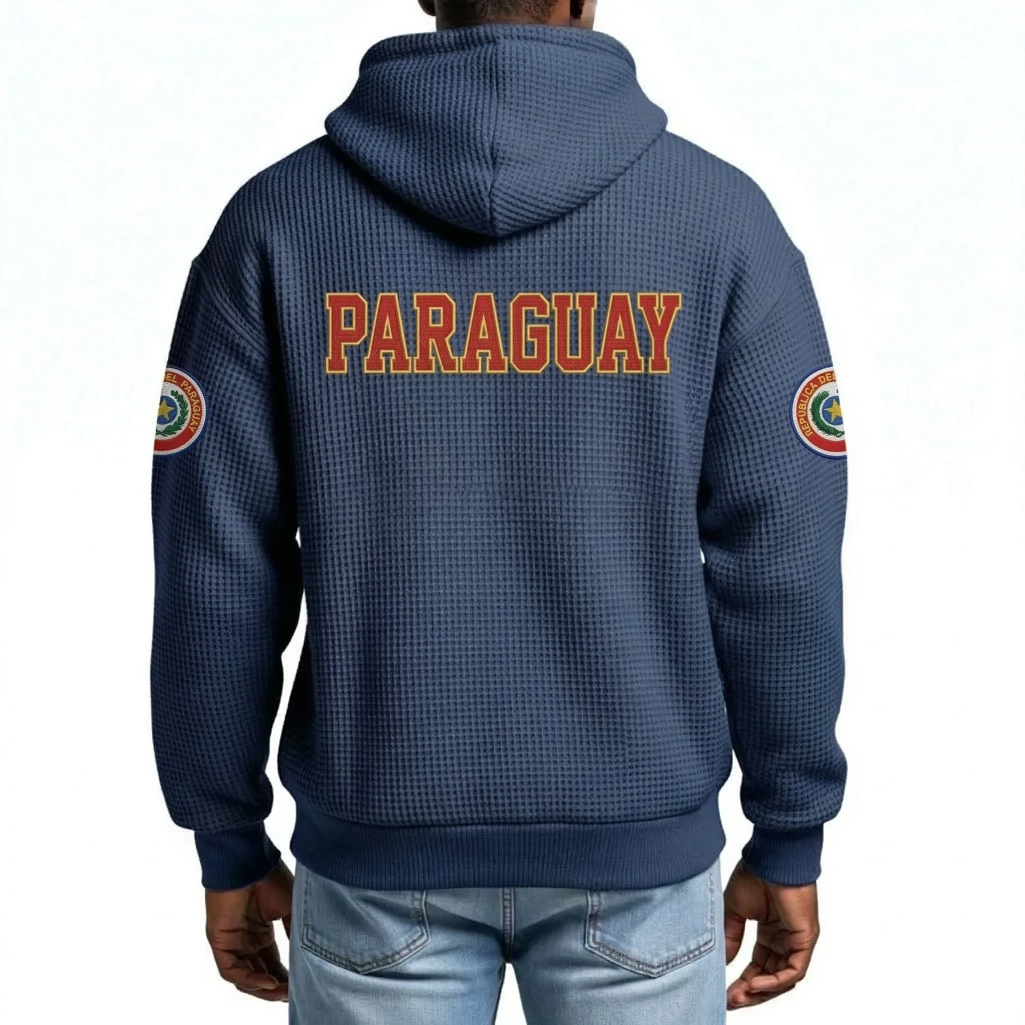 Paraguay Printed Waffle Quarter Zip Football Fan Hoodie